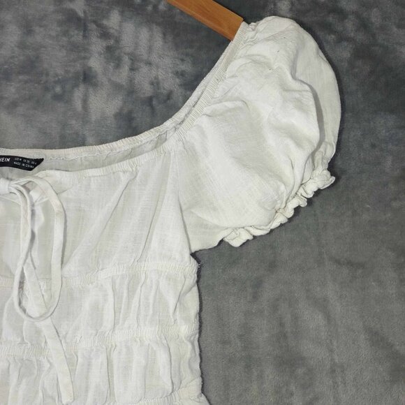 Women M White Peasant Milkmaid Babydoll Puffy sleeves Ren Fair Cottagecore Dress - Picture 11 of 13